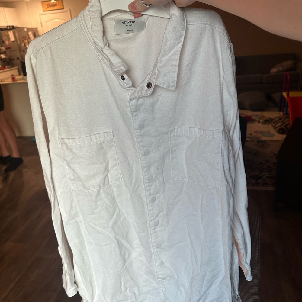 One Teaspoon White Long Sleeve Denim Jumpsuit